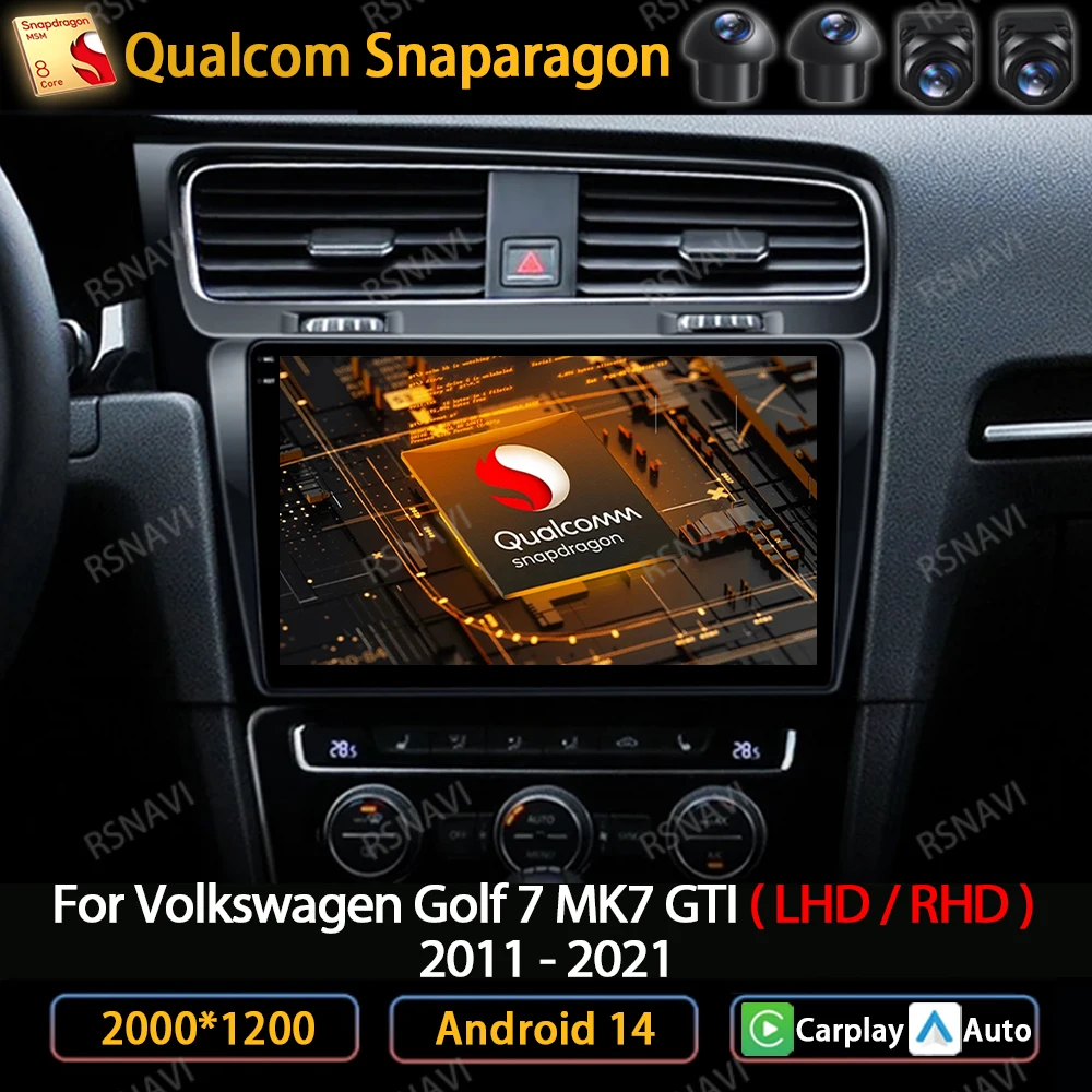 

Автомобильный радиоприемник Android 14 для Volkswagen VW Golf 7 MK7 GTI 2011-2021 Беспроводной мультимедийный видеоплеер Carplay 4G WIFI QLED DSP