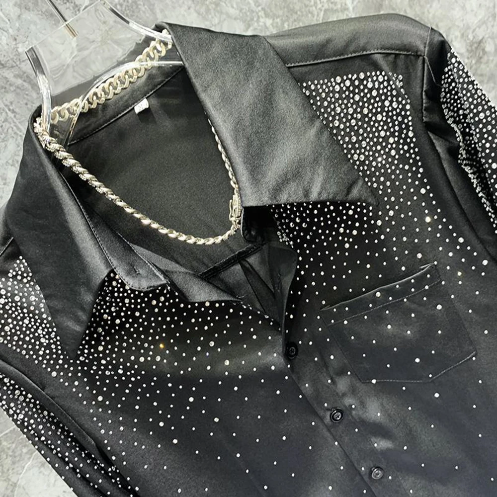 2026 Spring New Male Rhinestone-Applied Long-Sleeve Shirt American Retro Fashion Trendy High Street Casual Loose Niche Men's Top