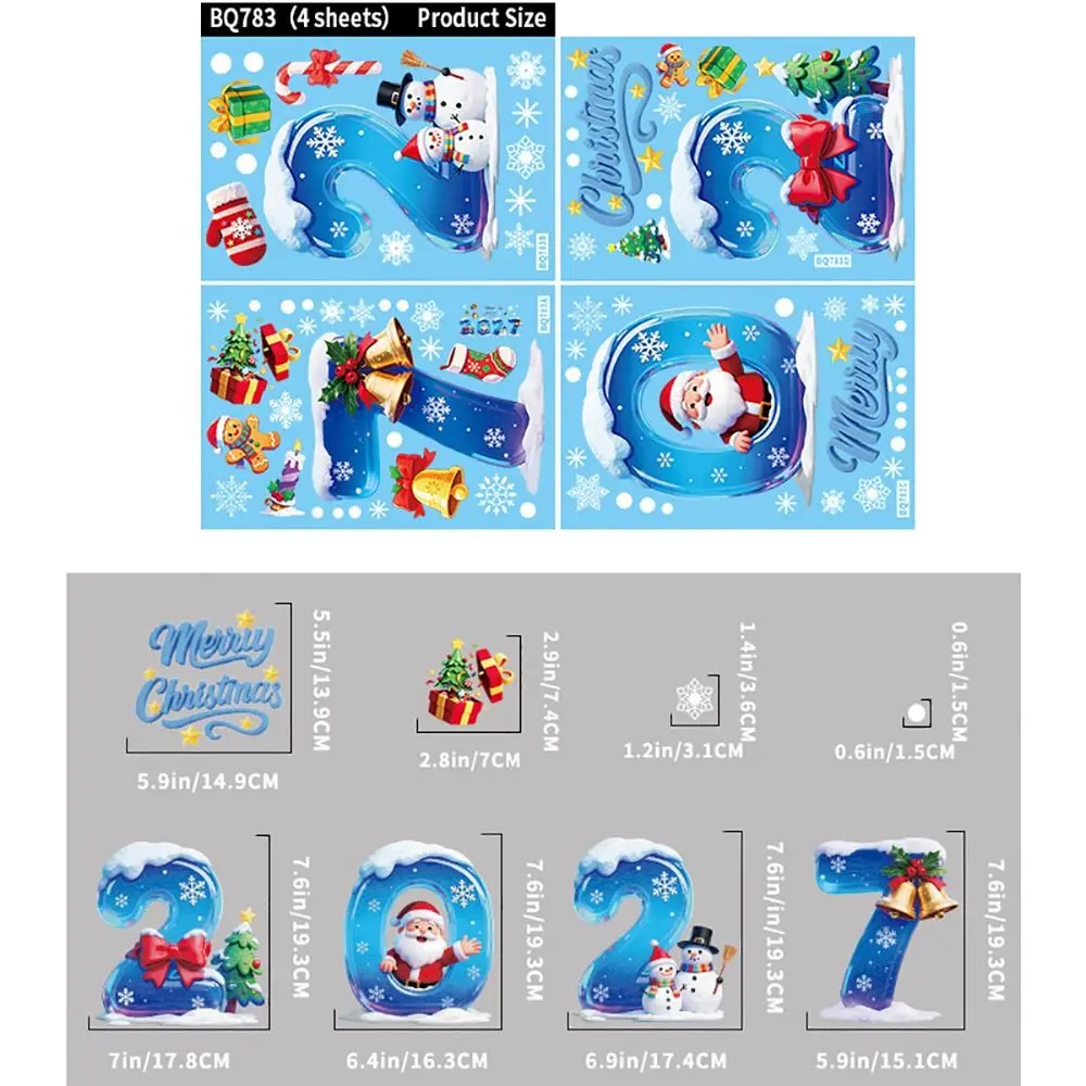 Electrostatic Merry Christmas Window Stickers 2027 Snowflake Snowman Santa Window Static Clings Mutlicolor Photo Props