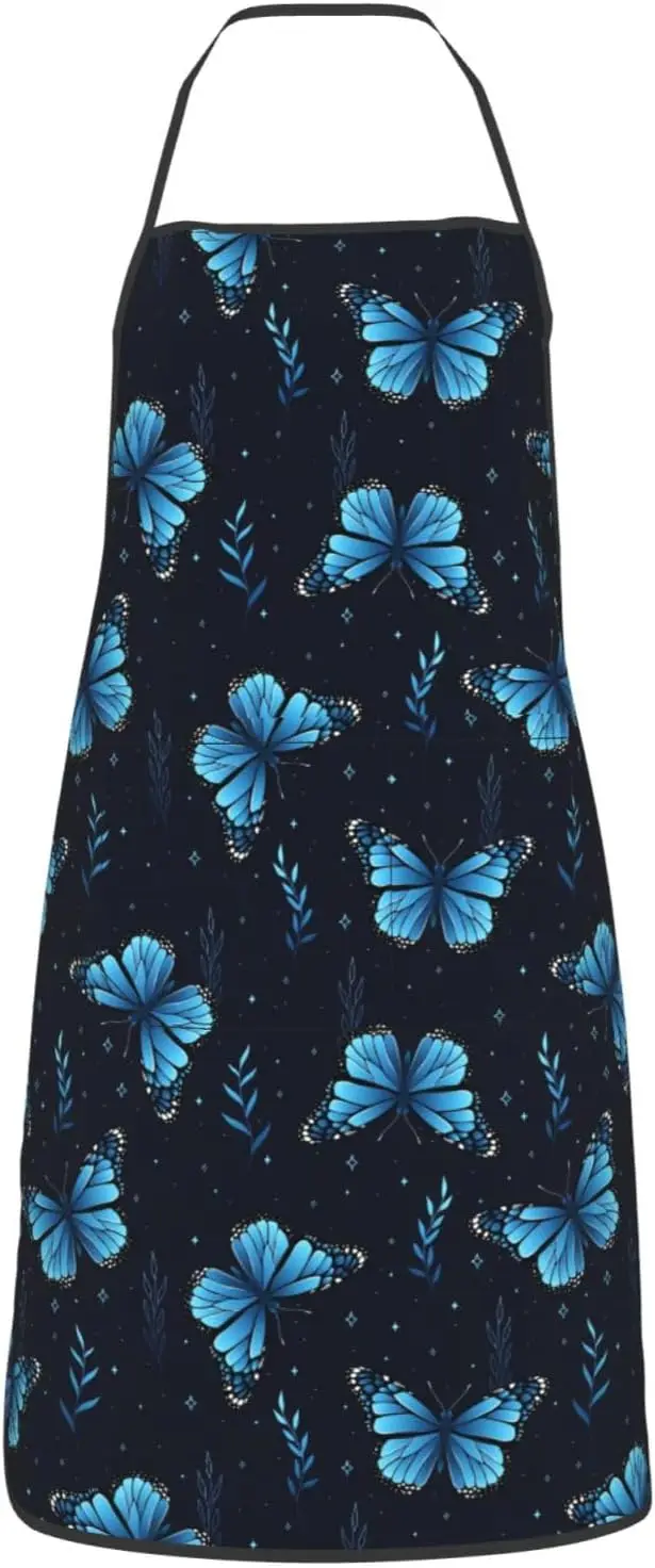 Butterfly Printed Kitchen Apron With Pockets For Women Men Cooking Chef Gardening BBQ Waterproof Oilproof Durable Apron