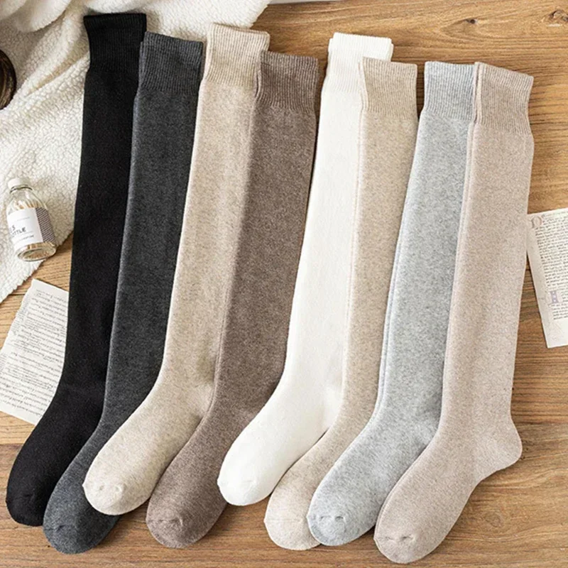 Thermal Knee High Socks for Women, Winter Warm Soft Long Leg Warmers, Thicken Solid Color Fluffy Stockings