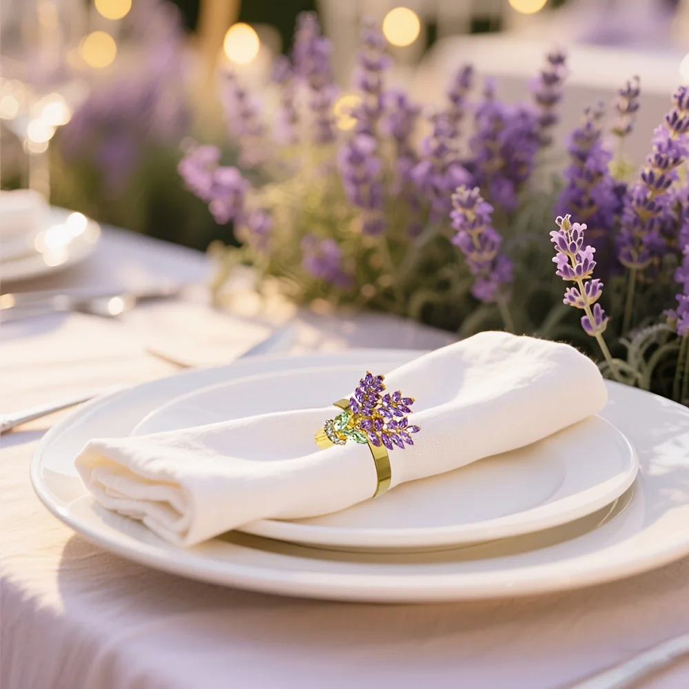 1-16PCS Lavender Shaped Napkin Rings Elegant Table Decor Accessories for Wedding Party Banquet Home Kitchen Festive Occasion