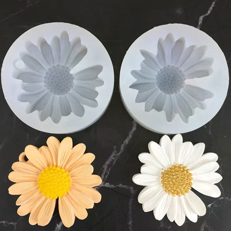 Daisy Chamomile Flower Silicone Mold With Hole Car Aromatherapy Epoxy Handmade Soap Candle Mold DIY Decoration Candy Icing Mold