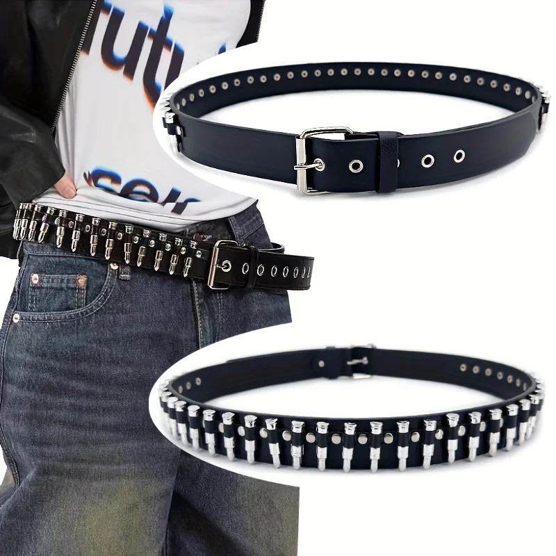 1pc Fashion Women's PU Leather Belt Punk Hollow Rivet Belts Rock Wild Adjustable Street Wear Trend Belt Men Unisex