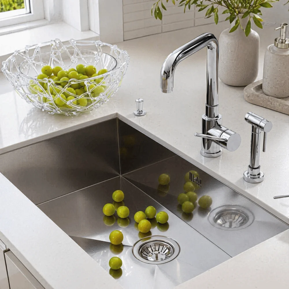 Stainless Steel Sink Strainer Basket Thickening Design Silver Drain Basket Rubber Stopper Sink Stopper Kitchen Sink