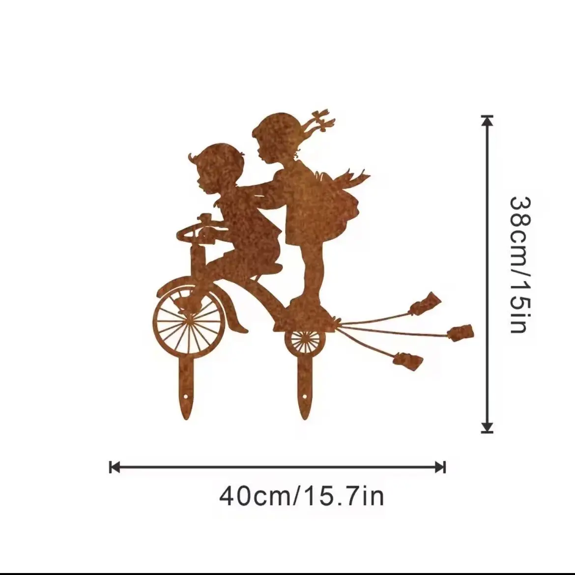 Rustic European Style Metal Garden Statue, Boy and Girl Riding Bicycle, Outdoor Lawn and Park Decor, Garden Style, Pastoral
