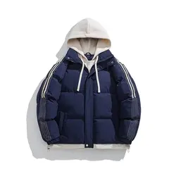Winter Men's Warm Coat Korean Women's Blue Hoodie Jacket Harajuku High Street Zipper Coat High Quality Hot Selling Men Clothes