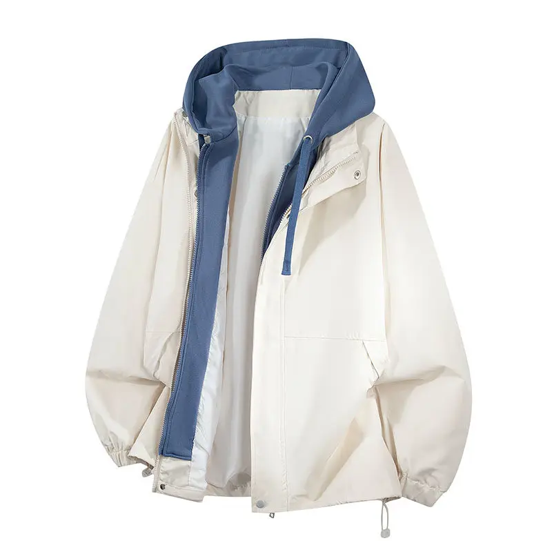 

Мужская повседневная свободная куртка с капюшоном, весна-осень, новая, ветрозащитная, с цветными вставками, универсальная верхняя одежда из полиэстера для активного отдыха