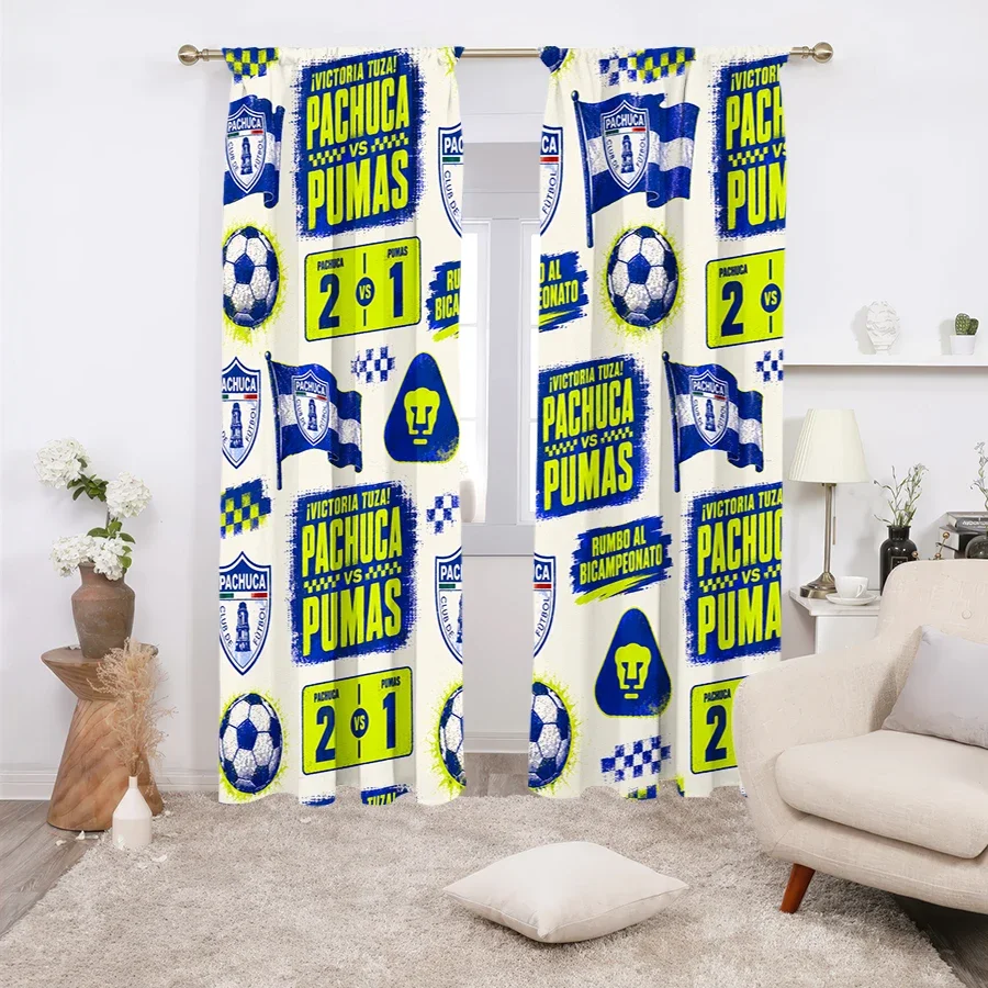 Blue Yellow Soccer Football Curtain Drapes Sports Fan Decor Window Treatment Game Room Curtains Man Cave Team Spirit Backdrop