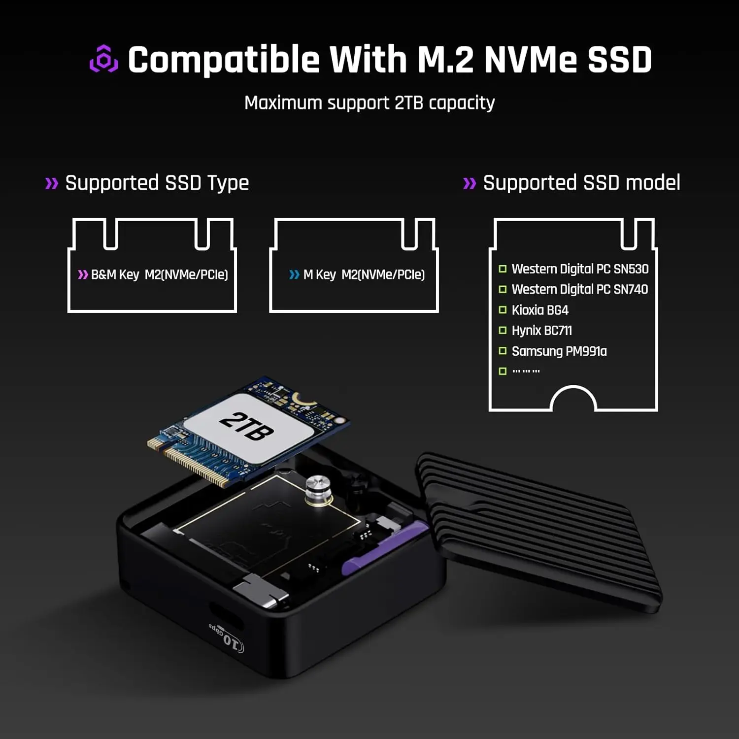 Nvme ssdエンクロージャーforrog ally、usb 3.2 gen 2、type c、nvme pcieに適合、2230、m-key、uasp、Pocket m.2 2230