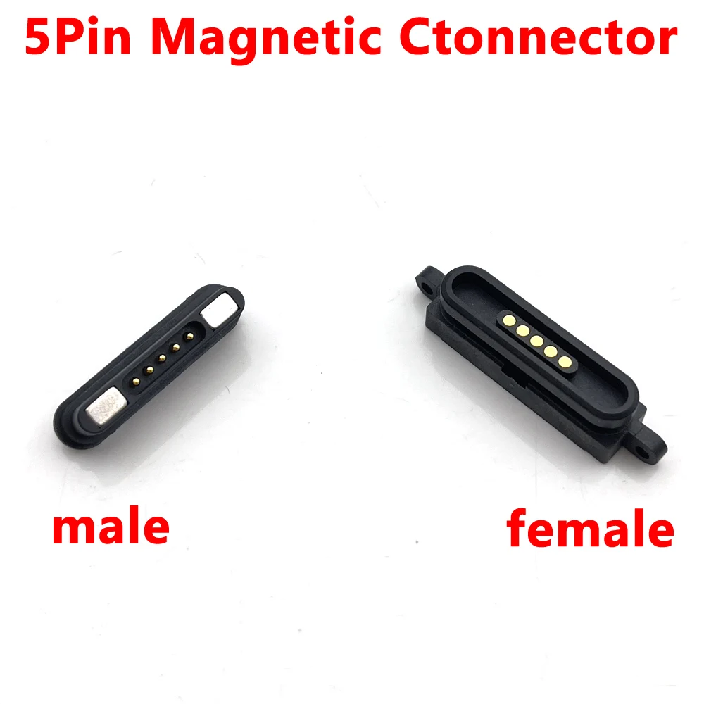 1Pair 5 Pin With Ears Waterproof 5P Large Current Magnetic Pogo Pin Connector Pogopin Male Female Spring Loaded DC Power Socket