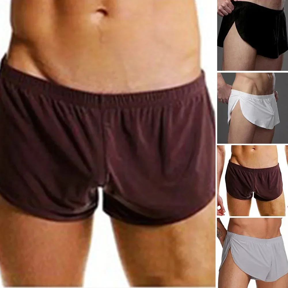 Calça solta masculina, pijama de duas peças com partes laterais, roupa de dormir sexy para homens, cueca boxer casual de seda, roupa de dormir a50