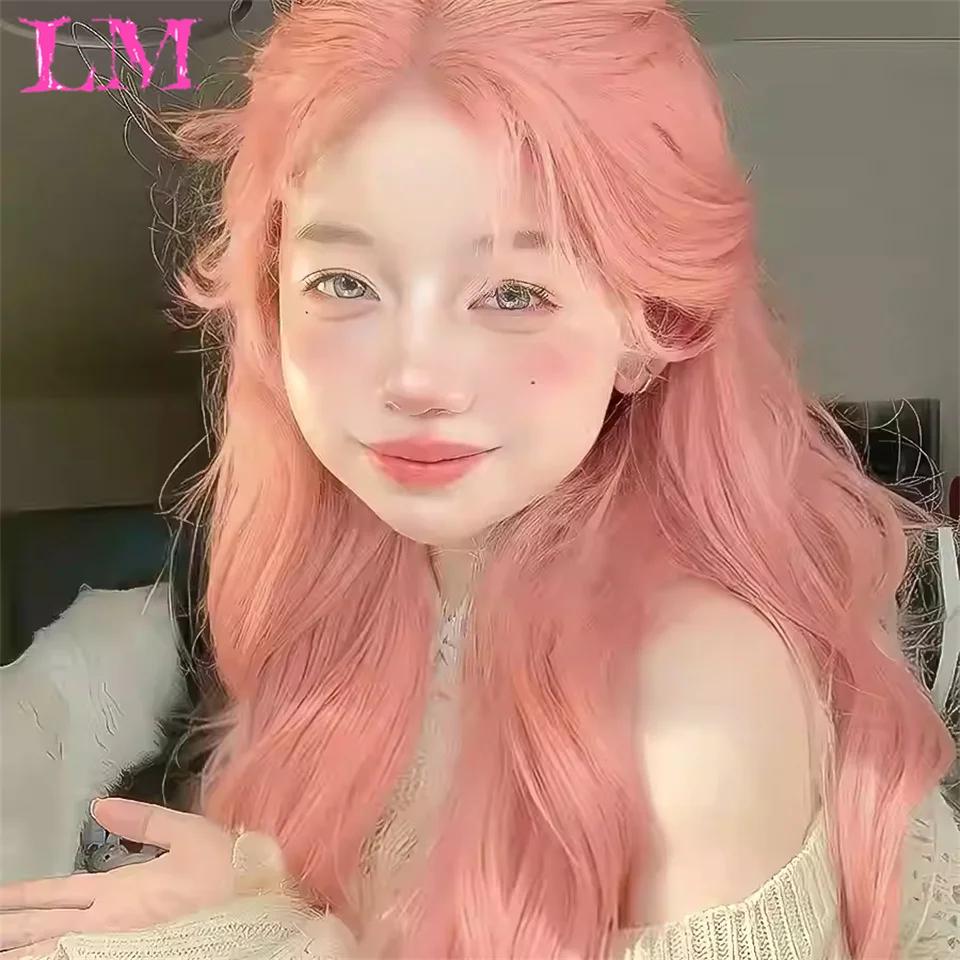 LM شعر مستعار اصطناعي موضة الباروكات الاصطناعية طويلة متموجة مجعد الشعر مقاومة للحرارة شعر مستعار تأثيري للنساء مع غطاء شعر مستعار مجاني #4