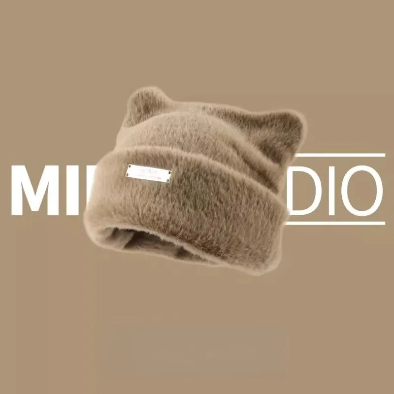 

Осенне-зимняя вязаная шерстяная шапка с кошачьими ушками, женская модная шапка Baotou Cowhorn