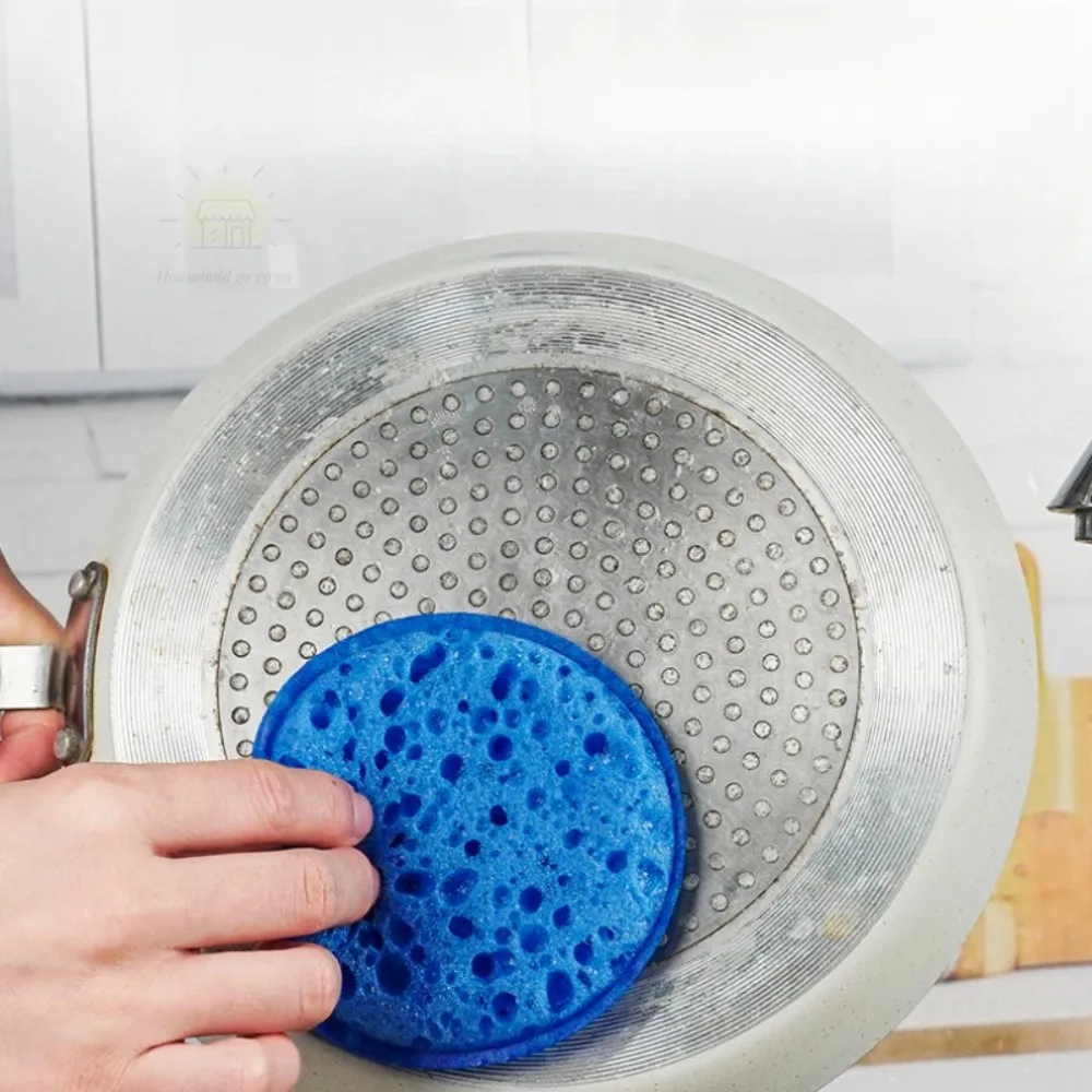 Round High Density Kitchen Dishwashing Sponge Soft Absorbent Clean Rub Pot Rust Scouring Pad Removing Household Cleaning Sponge