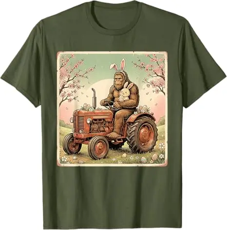 Oster-Bigfoot-Hase-Traktor Lustiges Frühlings-Sasquatch-Bauern-T-Shirt Y2K Niedliches Ästhetisches Grafik-Spruch-T-Shirt Oster-Neuheitsgeschenk-Oberteil – Detail 8