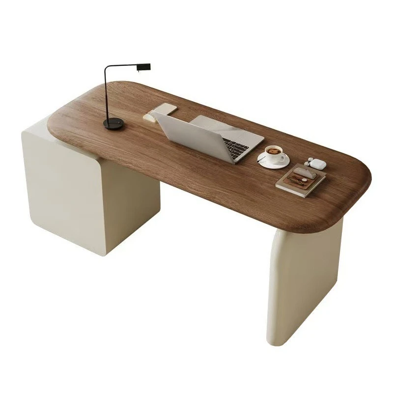 Solid wood desk home study computer desk bedroom retractable minimalist cream wind