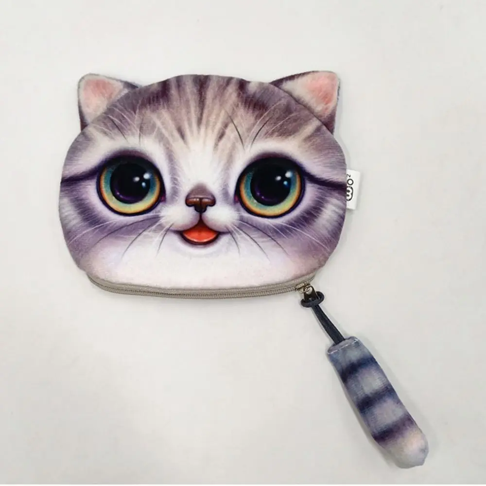شخصية لطيف تصميم امرأة كبيرة الوجه ذيل صغير القط القط رئيس مواء الكرتون القط صفر محفظة عملة حقيبة مع سحاب