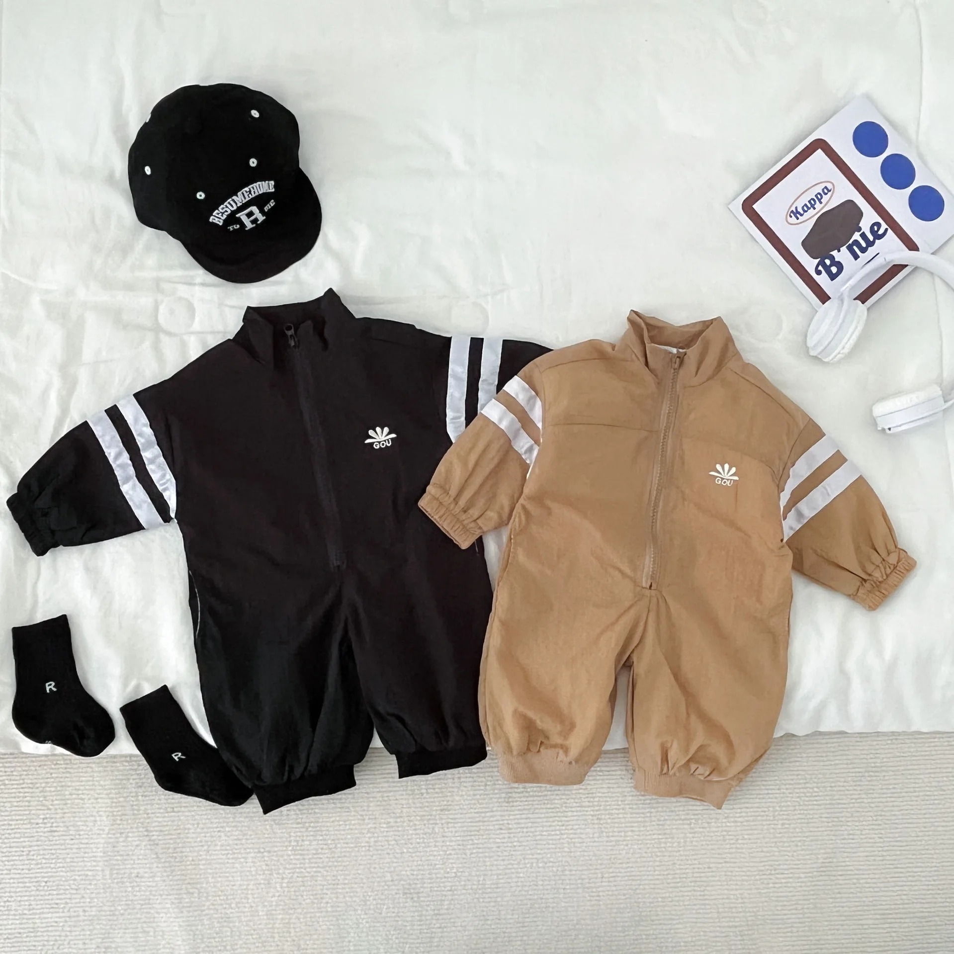 2024 Spring Autumn Korean Baby Boys Overalls Cotton Long Sleeve Turtleneck Zipper Infant Boys Bodysuit Toddler Boys Outfits