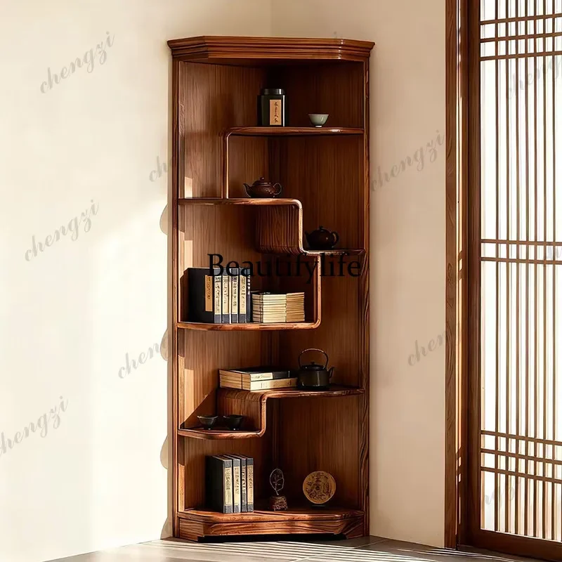 Y136 Medieval solid wood corner cabinet shelf New Chinese corner cabinet Study shelf Song style display shelf