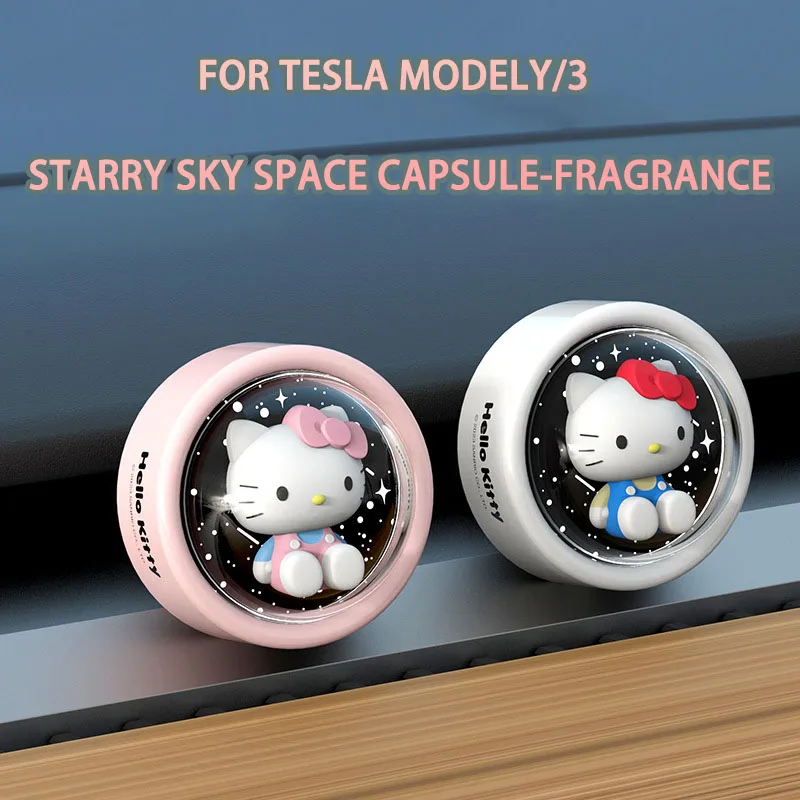 

Автомобильный освежитель воздуха с рисунком Hello Kitty, автомобильное воздуховыпускное отверстие, зажим для духов, светящийся атмосферный свет, украшение автомобиля для модели Tsla 3/Y