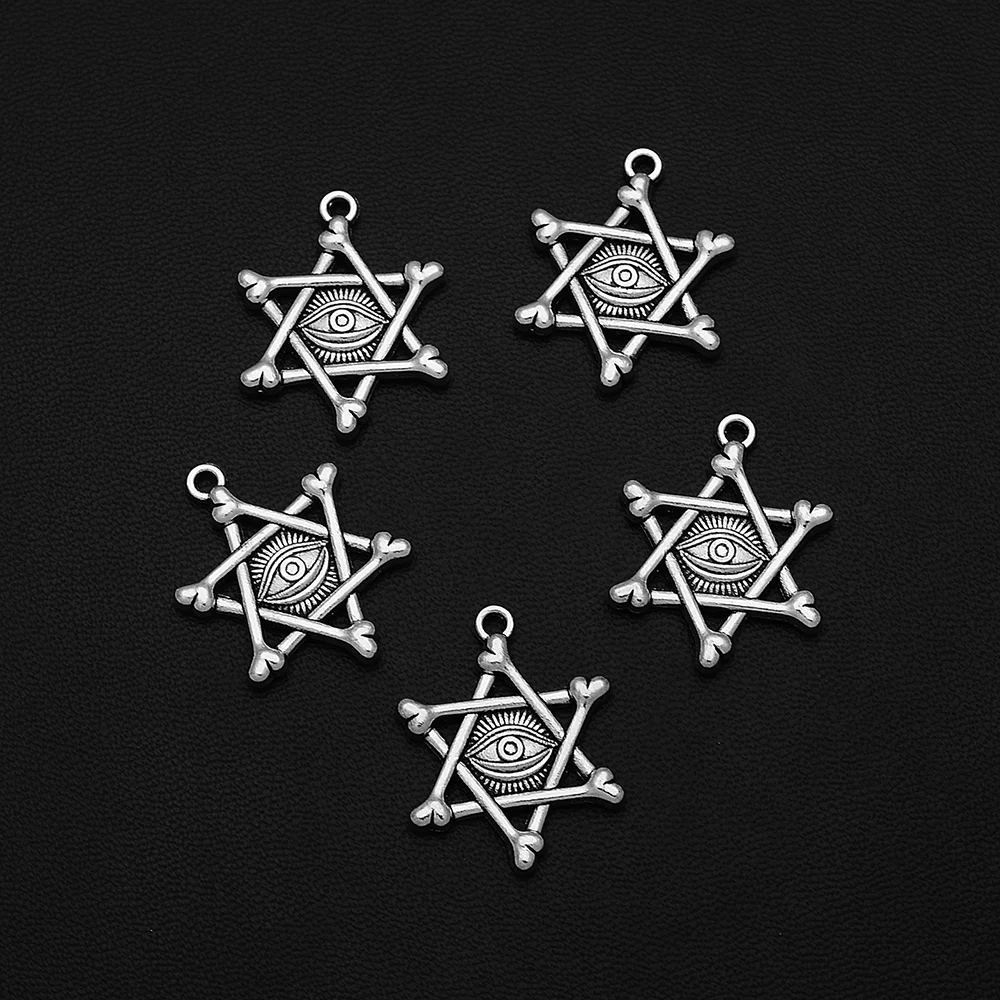 10pcs/Lot 20x25mm Antique Star Of David Charms Hanukkah Eye Pendant For DIY Keychain Jewelry Making Supplies Accessories