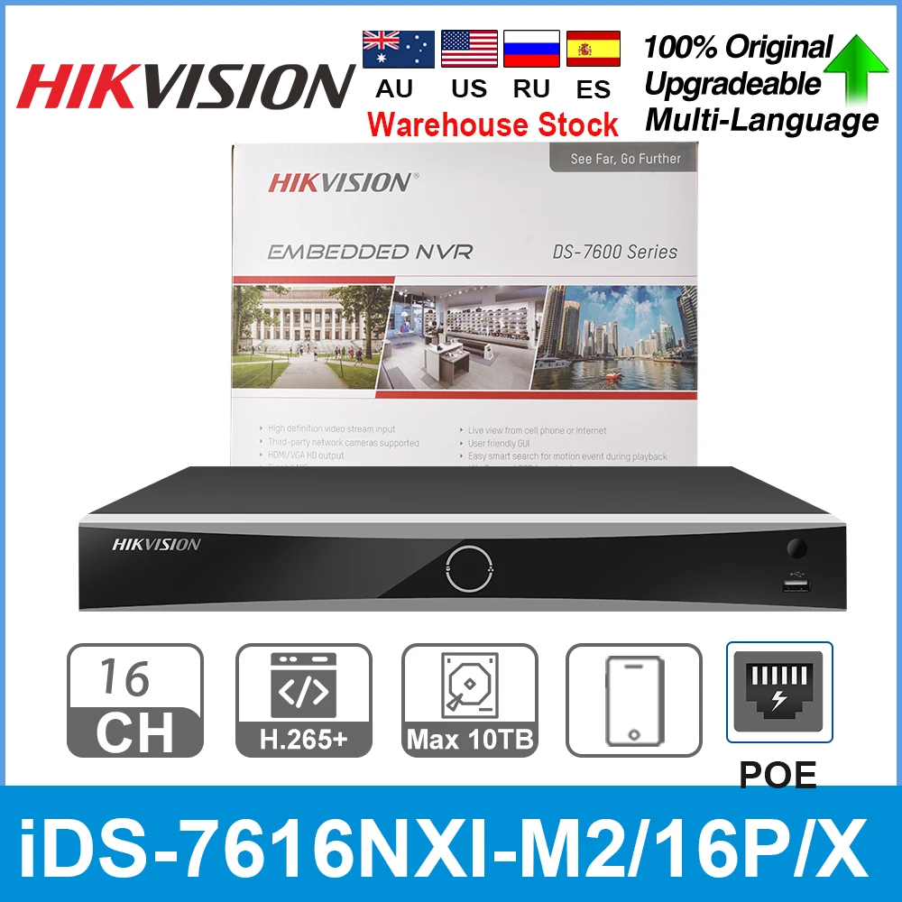 Hikvision NVR iDS-7616NXI-M2/16P/X 16-ch 16 PoE 8K DeepinMind NVR 16ch Cameras Network Video Recorder Support Third-party Camera