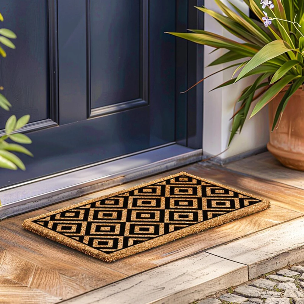Century Textile & Sewing Supply Hours - Mid Century Patterned Doormat Vintage Aesthetic