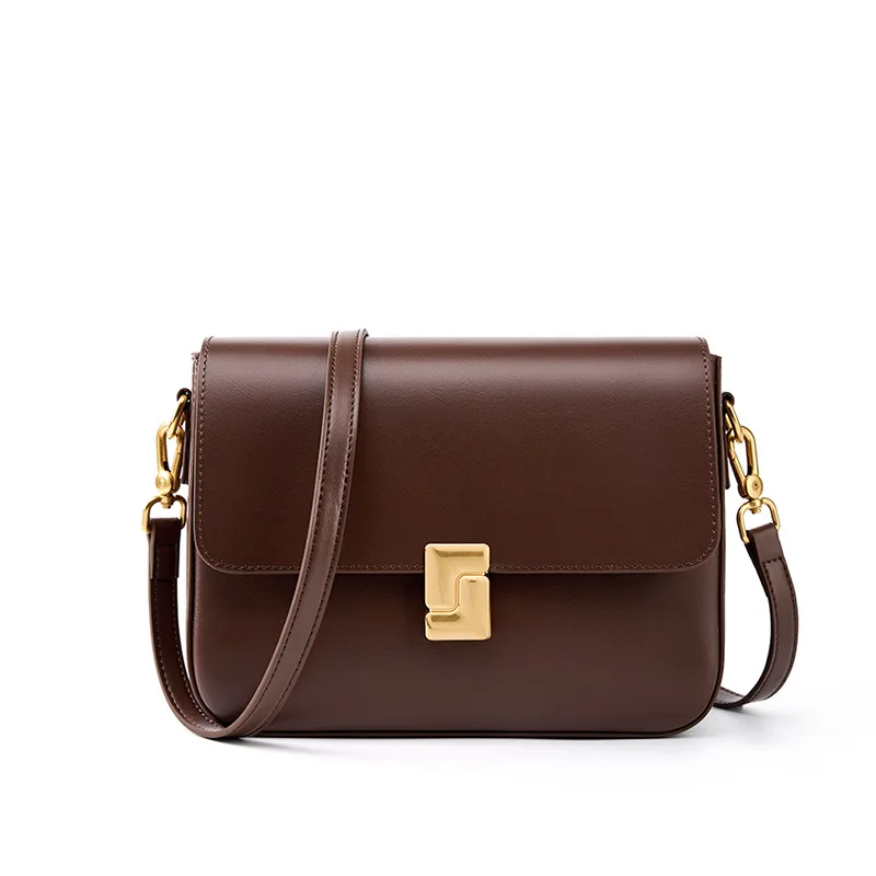 2024 New Women's Gold Buckle Real Leather Bag Leather Small Square Bag for Women's Crossbody One Shoulder Tofu Tote Bag