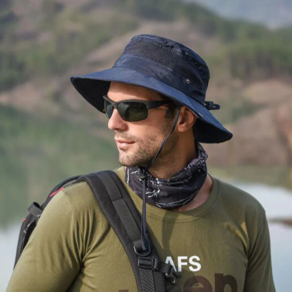 

Mountaineering Hat Fisherman's Hats for Men UV Protection Sun with Wide Brim Outdoor Adjustable Cord Polyester Sunscreen Miss