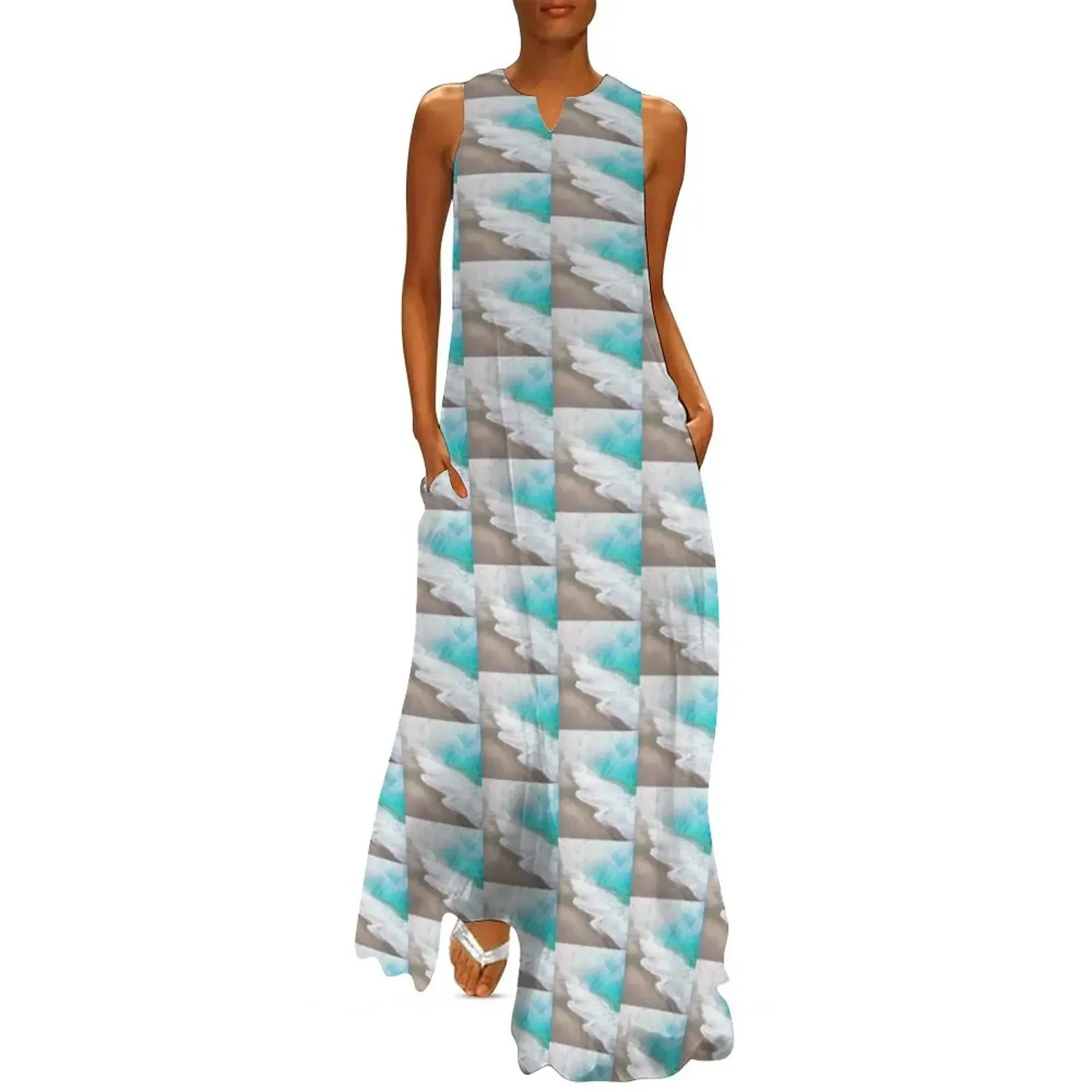 

Blue Ice and Warm Waters Long Dress chic and elegant evening dress Women's summer long dress women summer