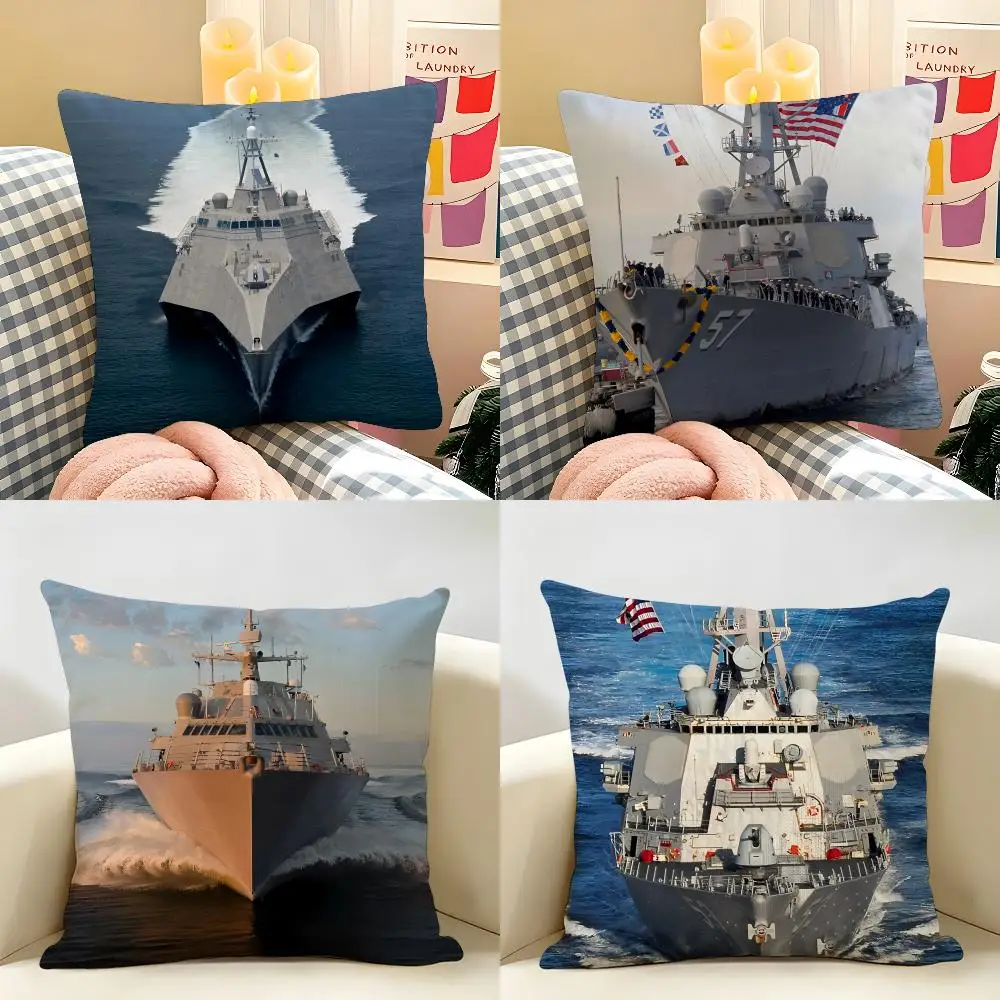 Destroyers Usa Cool Cushion Cover Natural Linen Organic Fabric Double-Sided Printing Room Sofa Decor Pillow Case