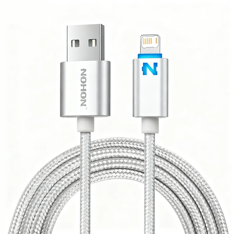 Smart Led Light Fast Charging USB Braided Cable For iPhone 11 12 13 Mini 14 Pro Max X XR XS Max 6S 7 8 Plus USB-A Data Cable 1m