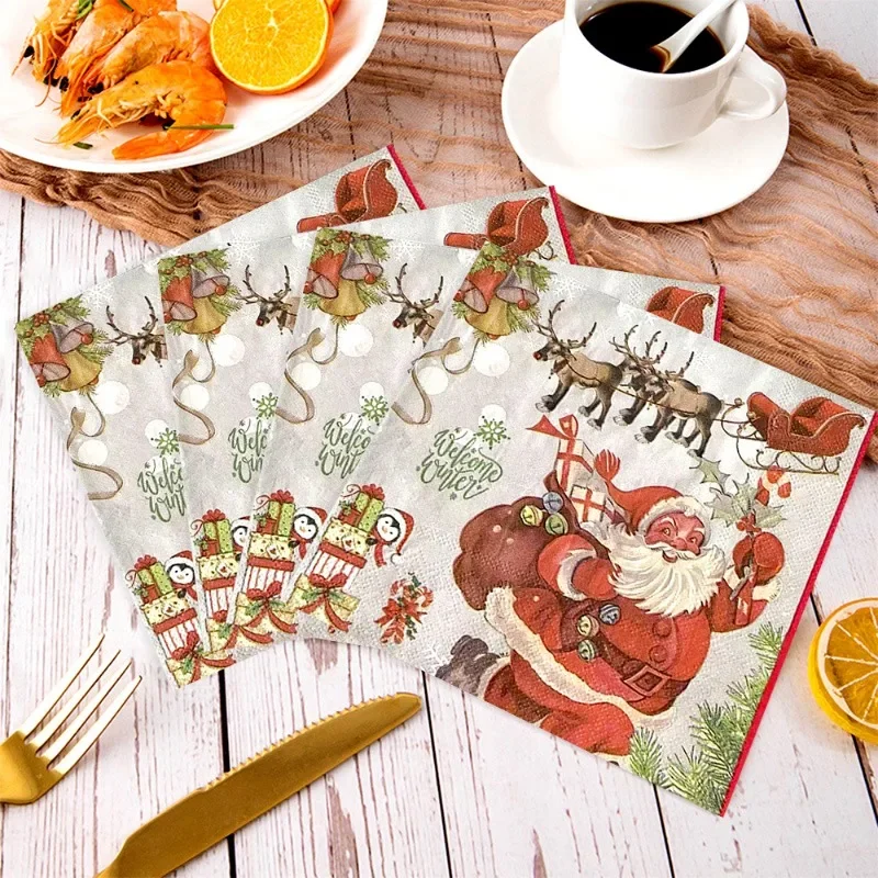 

10/20pcs 33*33cm 2-Ply Vintage Christmas Father Christmas Colourful Printed Paper Placemat Party Decoration Napkin Promotion