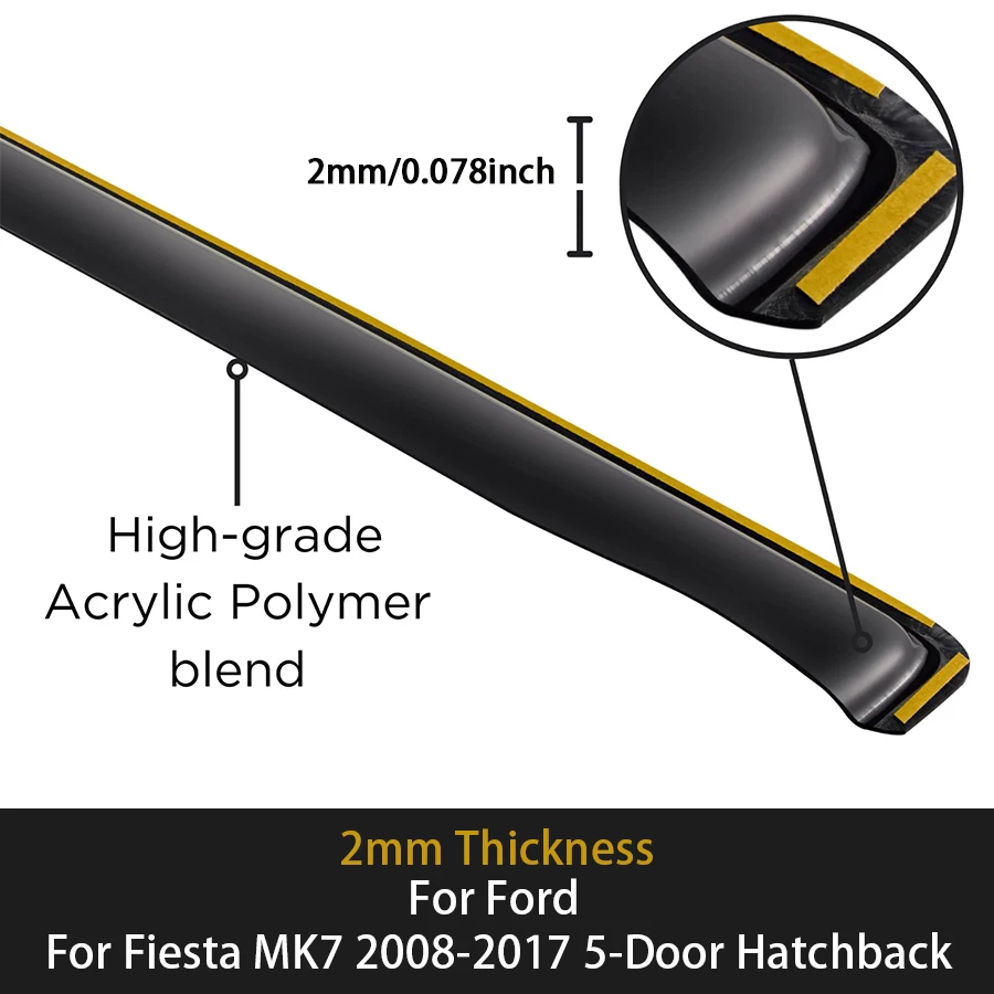 4pcs Car Window Wind Deflectors For Ford For Fiesta MK7 5-Door Hatchback  2008-2017