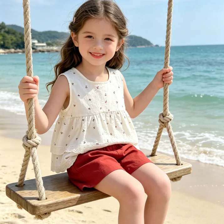 Conjunto Infantil Feminino 2026 Primavera e Verão: Novo Estilo Coreano com Camisa Estampada de Boneca e Shorts Casual para Meninas