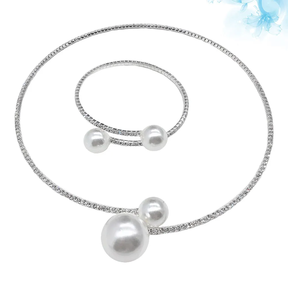2Pcs Women Necklace Bracelet Set Pearl Jewelry Elegant Claw Chain Design Premium Gift for Bride Friends Wedding Birthday
