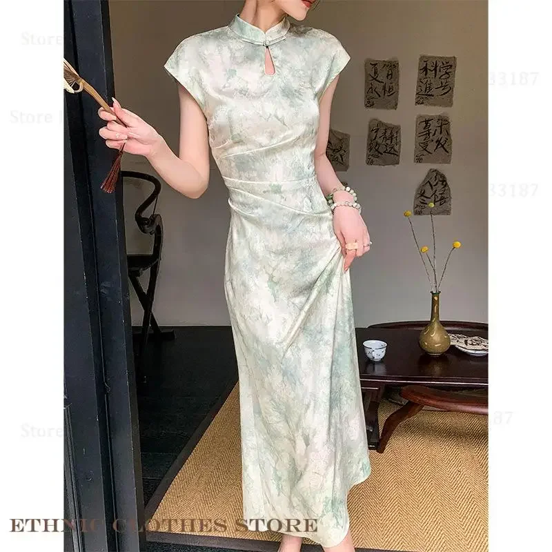 

Новое винтажное платье Ципао в китайском стиле, классическое платье Cheongsam с воротником-стойкой, Vestidos, праздничное платье, летнее китайское платье с короткими рукавами