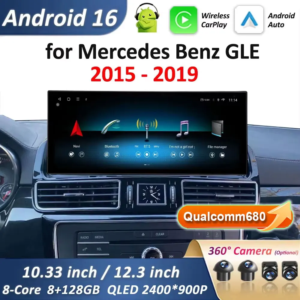 Ultradünner QLED-Bildschirm Android 16 Auto Carplay 12,3 Zoll für Mercedes Benz GLE 2015–2019 Auto-Multimedia-Radio-Player DSP WiFi