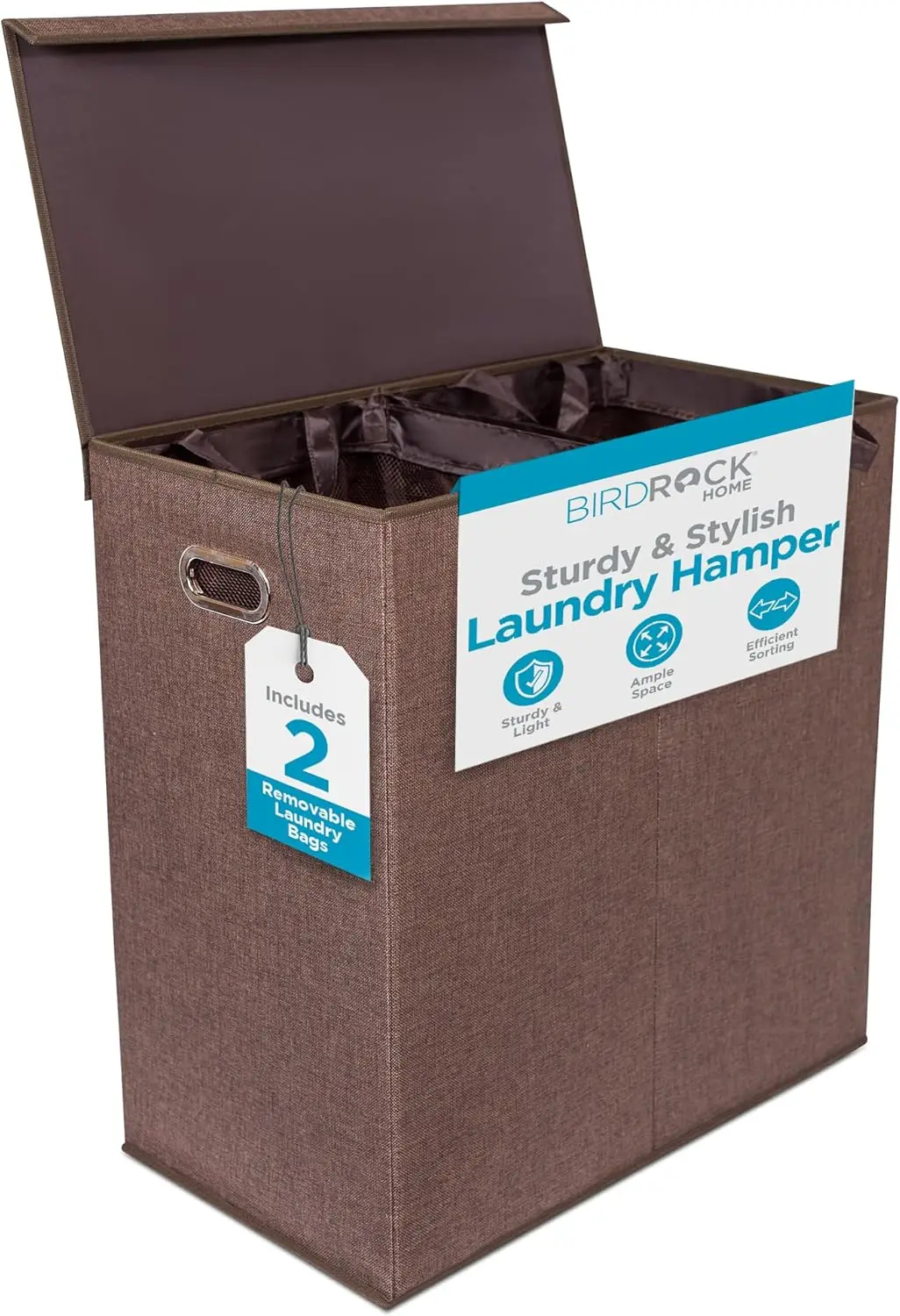 

Collapsible Laundry Hamper with Lid & Removable Sorting Bags for Bedroom Bathroom Storage, Double Brown