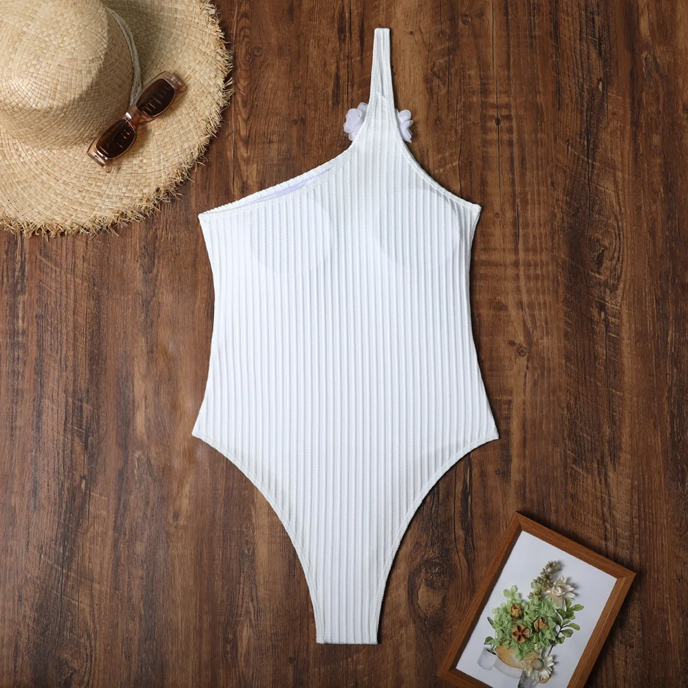 Sexy 3d fleur irrégulière côtelé maillots de bain une pièce creux femmes bikinis maillots de bain maillot de bain plage tenues body tankini
