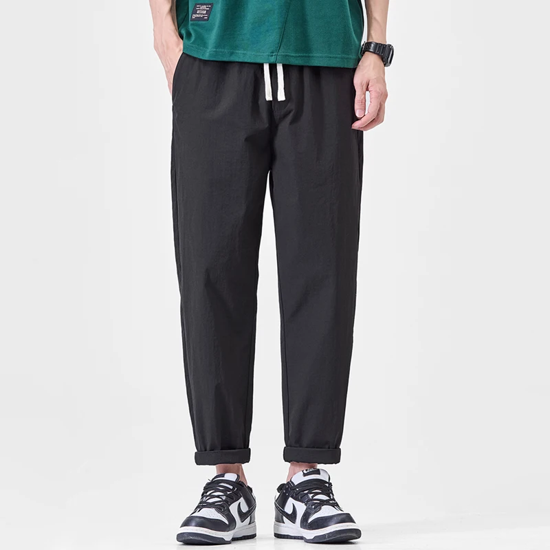 Spring Summer Thin High Stretch Men's Ankle Length Casual Pants Ice Silk Comfort Loose Solid Trousers Outdoor Pastoral Outing - view 3