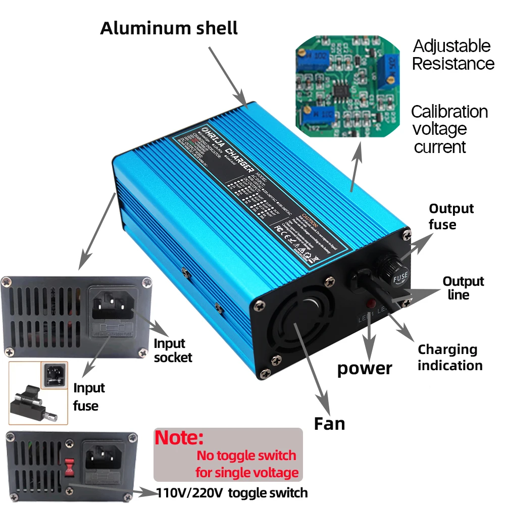 75.6V  3.5A Charger Smart Aluminum Case Is Suitable For 18S 66.6V  Outdoor Lithium Ion Battery Car Balance Car Safe And Stable