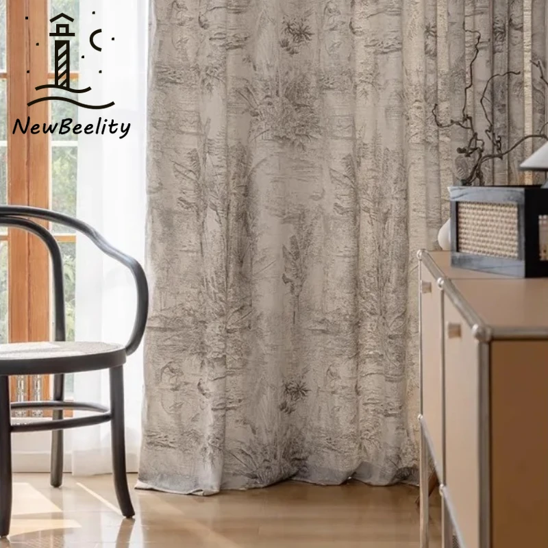 European Fashion Wool Tweed Jacquard Curtains for Living Room Bedroom Dining Romantic Modem Luxury Decor Custom Size White Tulle