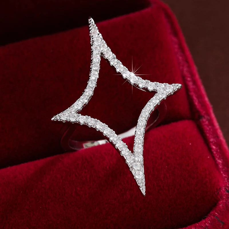 خاتم نسائي بتصميم هندسي واسع الوجه مع زركونيا صناعية متألقة #4