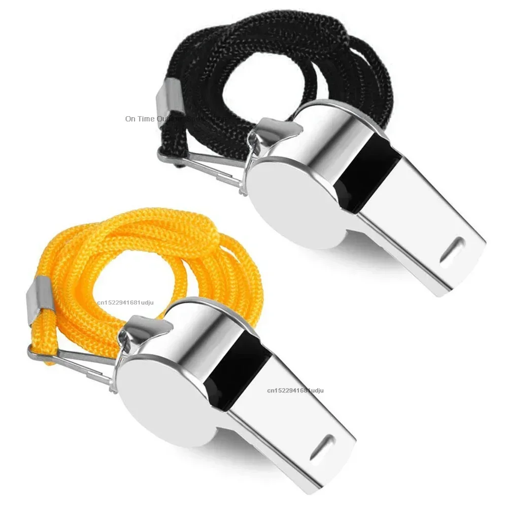 Portable Loud Crisp Sound Whistle Metal Whistle with Rope Survival Whistle Multipurpose for Soccer Football Basketball Training