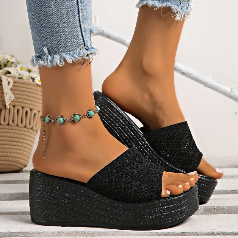 2025 جديد الصيف المرأة اللمحة تو منصة النعال موضة عادية الضحلة السيدات أسافين أحذية الاسلوب المناسب لراحة #3