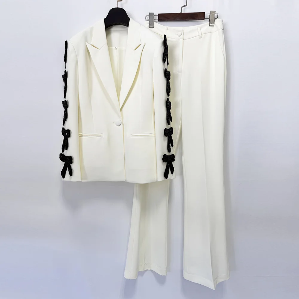 TOP QUALITY Newest Fashion 2026 Designer Runway Suit Set Women's Bow Slim Suit jacket Jacket Long Pants Set 2pcs