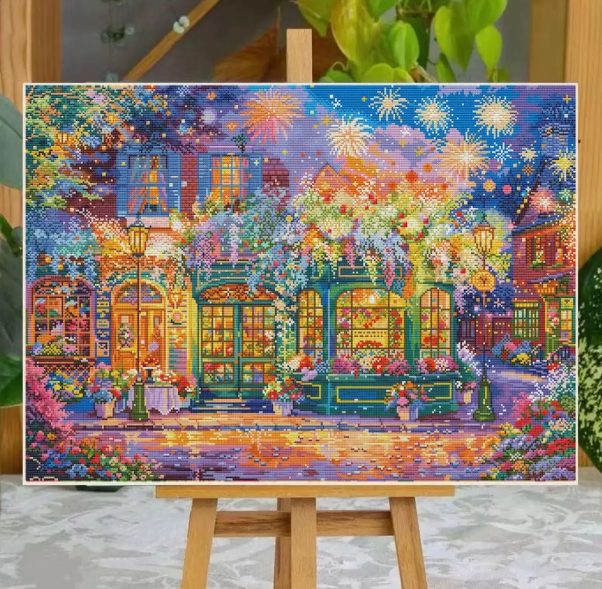 9CT 100X75CM Night Street Needlework,DIY Living Room Printed Cross Stitch,Set For Embroidery Kit Full Cotton Threads 75 Colors