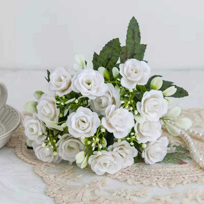

15pcs Artificial Flowers Silk Roses Wedding Party Bridal Bouquets Christmas Wreath Decorations Home High Quality Fake Scrapbooks